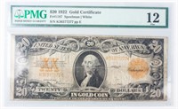 Coin 1922 Gold Certificate PMG Graded 12 Fine