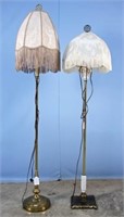 Two 1940 - 1950's Floor Lamps with Cloth Shades.
