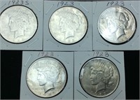 (5) 90% Silver Peace Dollars
