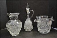 Fine Crystal Decanter, Vase, Ice Bucket