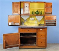 Hoosier Oak Kitchen Cabinet with Contents