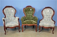 3 Victorian Reproduction Mahogany Parlor Chairs
