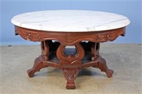 Round Marble Top Mahogany Coffee Table