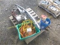 PALLET OF MISC, CHEVROLET GRILL, TOOLS, AND