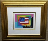PETER MAX "FLAGE WITH HEART ON BLENDS" MIXED MEDIA