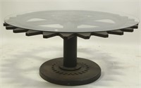 IRON GEAR COFFEE TABLE WITH GLASS TOP