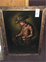 Framed painting cowboy 29" x 39"