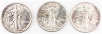 Coin 3 Walking Liberty Half Dollars AU+