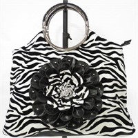 Exotic Zebra Print Flower Handbag w/ Metal Handle