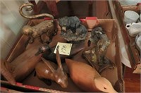 BOX LOT CARVED FIGURINES AND ETC