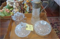 BOX OF LEADED CRYSTAL CANDY DISHES & PITCHER