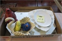BOX LOT OF EGG PLATTERS AND BIRDS