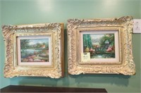 (2X) GOLD ORNATE FRAMED OIL ON CANVAS COUNTRY GARD