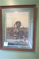 FRAMED RACOON PRINT R.J. MCDONALD SIGNED