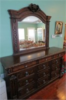 SOLID WOOD THREE OVER NINE CARVED DRESSER WITH