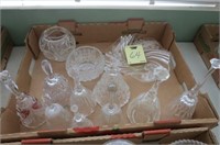 BOX LOT OF CRYSTAL BELLS BOWLS AND MISC