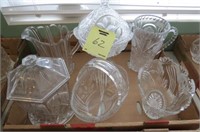 BOX LOT CRYSTAL CANDY  PITCHERS AND MISC