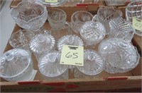 BOX LOT OF CRYSTAL GLASS COMPOTE CANDY AND MISC