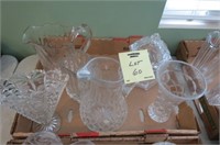 BOX LOT OF CRYSTAL VASES CANDY DISH AND PITCHER