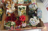 BOX LOT OF BOOKENDS GLASS FLOWERS AND MISC