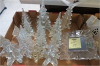 BOX LOT OF GLASS CHRISTMAS TREES AND FRAMES
