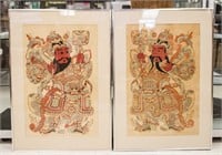 Chinese Print of God of Door on Paper Framed Pair