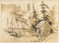 BUNNELL Ink on Paper Framed  Barn and Trees Scene