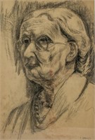 L. DANIELS Charcoal on Paper Portrait of Old Lady