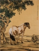 MA JIN Chinese 1900-1970 Watercolor Horse Scroll