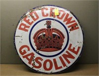 Red Crown Gasoline Metal Sign, Approx 42"
