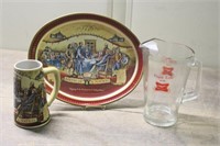 Miller High Life Beer Stein, Tray & Pitcher