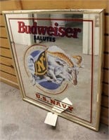 Budweiser Navy Mirror, Approx 21"x23"