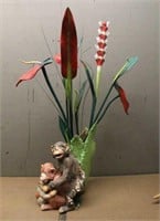 Monkey Statue & Floral Display, Approx 19"x18"
