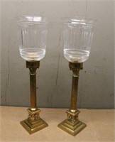 (2) Candlestick Holders w/Glass Tops, Approx 30"