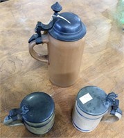 Stoneware Steins with Pewter Lids