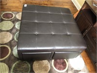 Large brown leather center ottoman w/ drawers