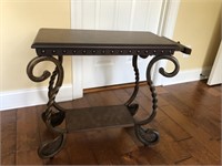 Ornate metal & wood top tea stand