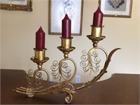 Ornate Itilian metal gold gilt 3-tier candle holde