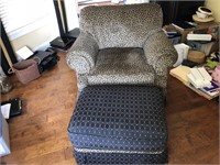 Custom leopard pattern club chair w/ottoman