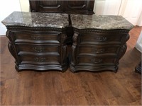 Pair of Hooker marble top 3-drawer night stands