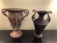 Pair of ornate metal flower pots