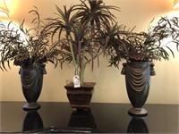 (3) pcs of faux flowers w/ ornate pots