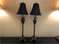 Pair of ornate side table lamps metal