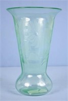 Etched Green Cambridge Glass 11.5" Flower Vase