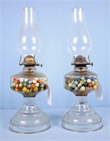 Two # 2 Oil Lamps Filled with Marbles