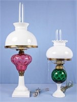 2 Coin Dot Electric Lamps with/ Milkglass Shades