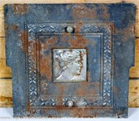 Antique Architectural Cast Iron Stove Door Plaque