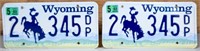 (2) 1994 Wyoming WY License Plate Pair