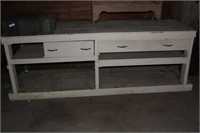 WHITE PAINTED WOODEN SHOP TABLE, 2 DRAWERS