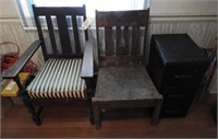 (2) antique mission style chairs and one three